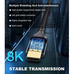 Certifié Câble HDMI 2.1 10K 8K 5M, 48Gbps Câble HDMI Ultra Haut Débit Ethernet CEC 4K 240Hz 200Hz 165Hz 144Hz 120Hz 10K 8K 60Hz 
