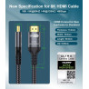Certifié Câble HDMI 2.1 10K 8K 7.5M, 48Gbps Câble HDMI Ultra Haut Débit Ethernet CEC 4K 240Hz 200Hz 165Hz 144Hz 120Hz 10K 8K 60H