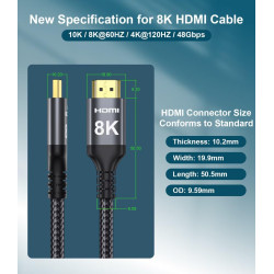Adauxter Câble HDMI 4K 10M, Câble HDMI haute vitesse avec prise en charge Ethernet 4K 60Hz 2K 165Hz 1080p Ultra HD eARC HDCP2.3 