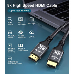 Adauxter Câble HDMI 4K 10M, Câble HDMI haute vitesse avec prise en charge Ethernet 4K 60Hz 2K 165Hz 1080p Ultra HD eARC HDCP2.3 