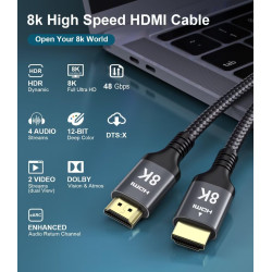 Adauxter Câble HDMI 4K 10M, Câble HDMI haute vitesse avec prise en charge Ethernet 4K 60Hz 2K 165Hz 1080p Ultra HD eARC HDCP2.3 