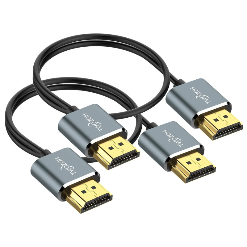 Twozoh Câble HDMI flexibles et fins 0,5M Lot de 2, Câble HDMI ultra fin haute vitesse Supporte 4K@60Hz 18Gbps/2160p/1080p (2 Piè
