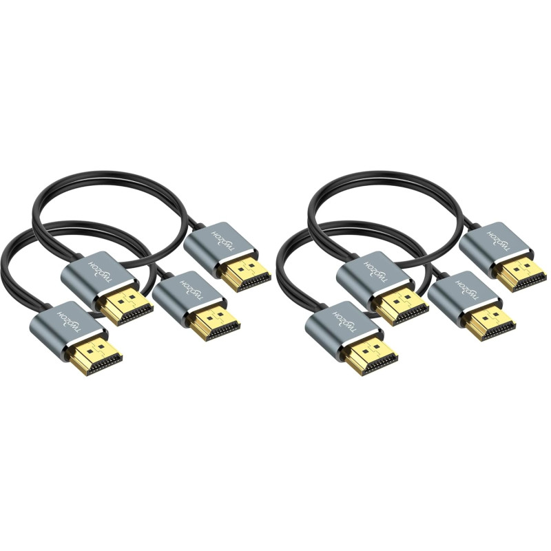 Twozoh Câble HDMI flexibles et fins 0,3M Lot de 4, Câble HDMI ultra fin haute vitesse Supporte 4K@60Hz 18Gbps/2160p/1080p (2 Piè