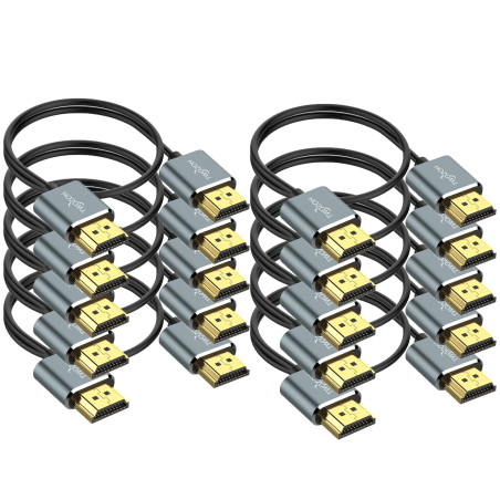 Twozoh Lot de 10 câbles HDMI fins 4K de 0.5M, ultra fins et flexibles pour ordinateur portable, moniteur, PS5, PS4, Xbox One, Fi