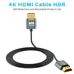 Twozoh Câble HDMI vers HDMI Slim 2M, extrêmement fin Câble HDMI flexible pour 4K/3D, 1080p, Ultra HD, 3D