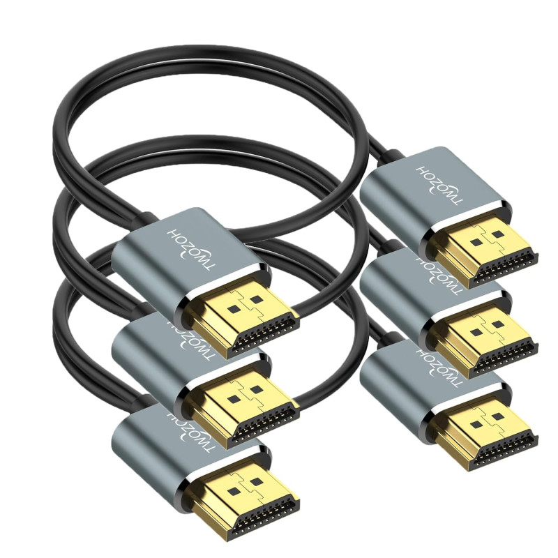 Twozoh Câbles HDMI 4K Slim Extrêmement 0,5M Lot de 3, Ultra Fins et Flexibles HDMI 2.0 Compatible 4K/60HZ 18Gbit/s Moniteur, PS5