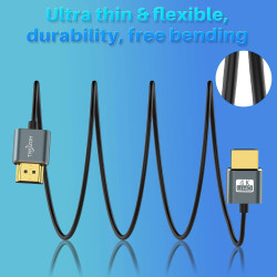 Twozoh Câble HDMI vers HDMI Slim 3M, extrêmement fin Câble HDMI flexible pour 4K/3D, 1080p, Ultra HD, 3D