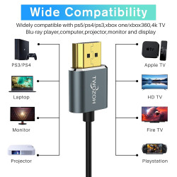 Twozoh Câbles HDMI 4K Slim Extrêmement 3M Lot de 5, Ultra Fins et Flexibles HDMI 2.0 Compatible 4K/60HZ 18Gbit/s Moniteur, PS5, 