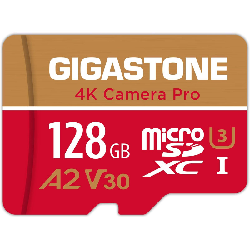 Gigastone Carte Micro SD 128 Go, Enregistrement vidéo 4K pour GoPro, caméra d'action, DJI, Drone, Nintendo Switch, R/W jusqu'à 1