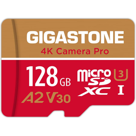 Gigastone Carte Micro SD 128 Go, Enregistrement vidéo 4K pour GoPro, caméra d'action, DJI, Drone, Nintendo Switch, R/W jusqu'à 1