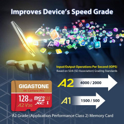Gigastone Carte Micro SD 128 Go, Enregistrement vidéo 4K pour GoPro, caméra d'action, DJI, Drone, Nintendo Switch, R/W jusqu'à 1