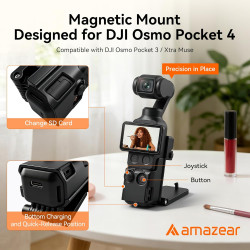 AMAZEAR Support magnétique pour DJI Osmo Pocket 4/3, Accessoire Pocket4/3, Adaptateur d'extension magnétique, Support de boîtier
