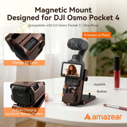 AMAZEAR Support magnétique pour DJI Osmo Pocket 4/3, Accessoires Pocket3, Support de boîtier à Ventouse magnétique pour Bureau, 