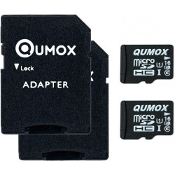 QUMOX 2pcs Pack 16GB Micro SD Memory Card Class 10 UHS-I 16 GB 16Go Go Carte memoire HighSpeed Write Speed 12MB/S Read Speed Upt