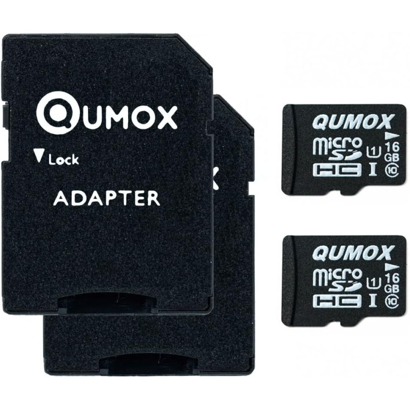 QUMOX 2pcs Pack 16GB Micro SD Memory Card Class 10 UHS-I 16 GB 16Go Go Carte memoire HighSpeed Write Speed 12MB/S Read Speed Upt