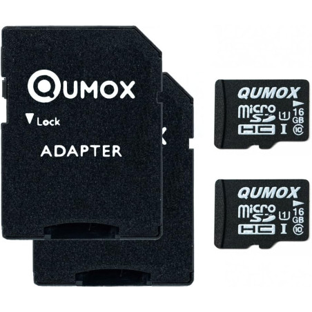 QUMOX 2pcs Pack 16GB Micro SD Memory Card Class 10 UHS-I 16 GB 16Go Go Carte memoire HighSpeed Write Speed 12MB/S Read Speed Upt