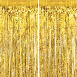 2 Rideaux Métallique Tinsel Or, Rideaux à Franges en Aluminium, Toile de Fond pour Photos de Fête Or, Decoration Anniversaire, M