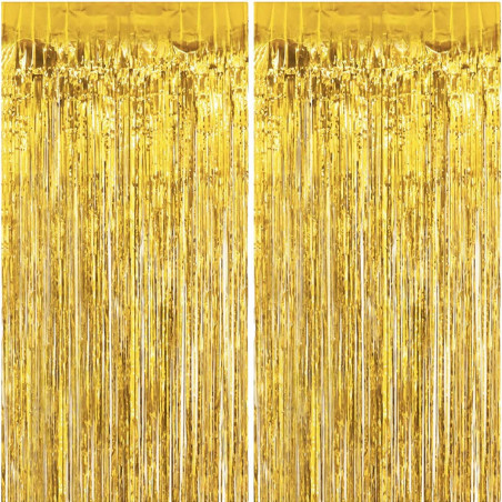 2 Rideaux Métallique Tinsel Or, Rideaux à Franges en Aluminium, Toile de Fond pour Photos de Fête Or, Decoration Anniversaire, M