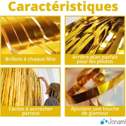 2 Rideaux Métallique Tinsel Or, Rideaux à Franges en Aluminium, Toile de Fond pour Photos de Fête Or, Decoration Anniversaire, M