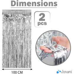 2 Rideaux Métallique Tinsel Argent, Rideaux à Franges en Aluminium, Toile de Fond pour Photos de Fête Argent, Decoration Anniver