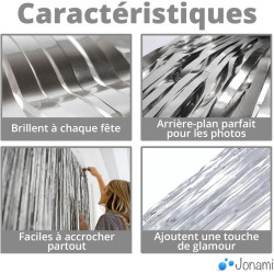2 Rideaux Métallique Tinsel Argent, Rideaux à Franges en Aluminium, Toile de Fond pour Photos de Fête Argent, Decoration Anniver