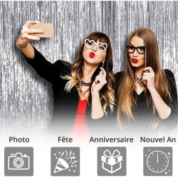 2 Rideaux Métallique Tinsel Argent, Rideaux à Franges en Aluminium, Toile de Fond pour Photos de Fête Argent, Decoration Anniver