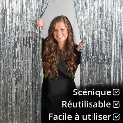 2 Rideaux Métallique Tinsel Argent, Rideaux à Franges en Aluminium, Toile de Fond pour Photos de Fête Argent, Decoration Anniver