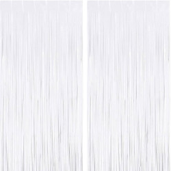 Jonami 2 Rideau Métallique Tinsel Blanc, Rideaux à Franges en Aluminium, Toile de Fond pour Photos de Fête, Décoration Anniversa