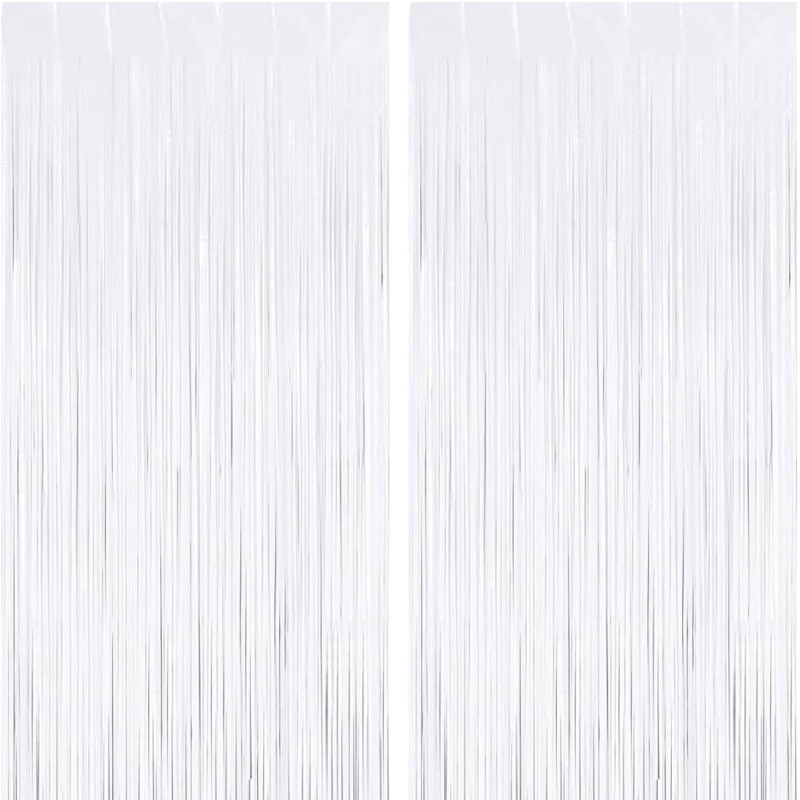Jonami 2 Rideau Métallique Tinsel Blanc, Rideaux à Franges en Aluminium, Toile de Fond pour Photos de Fête, Décoration Anniversa