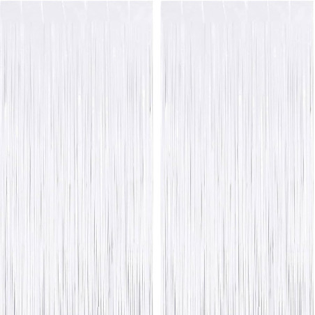 Jonami 2 Rideau Métallique Tinsel Blanc, Rideaux à Franges en Aluminium, Toile de Fond pour Photos de Fête, Décoration Anniversa