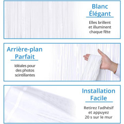 Jonami 2 Rideau Métallique Tinsel Blanc, Rideaux à Franges en Aluminium, Toile de Fond pour Photos de Fête, Décoration Anniversa