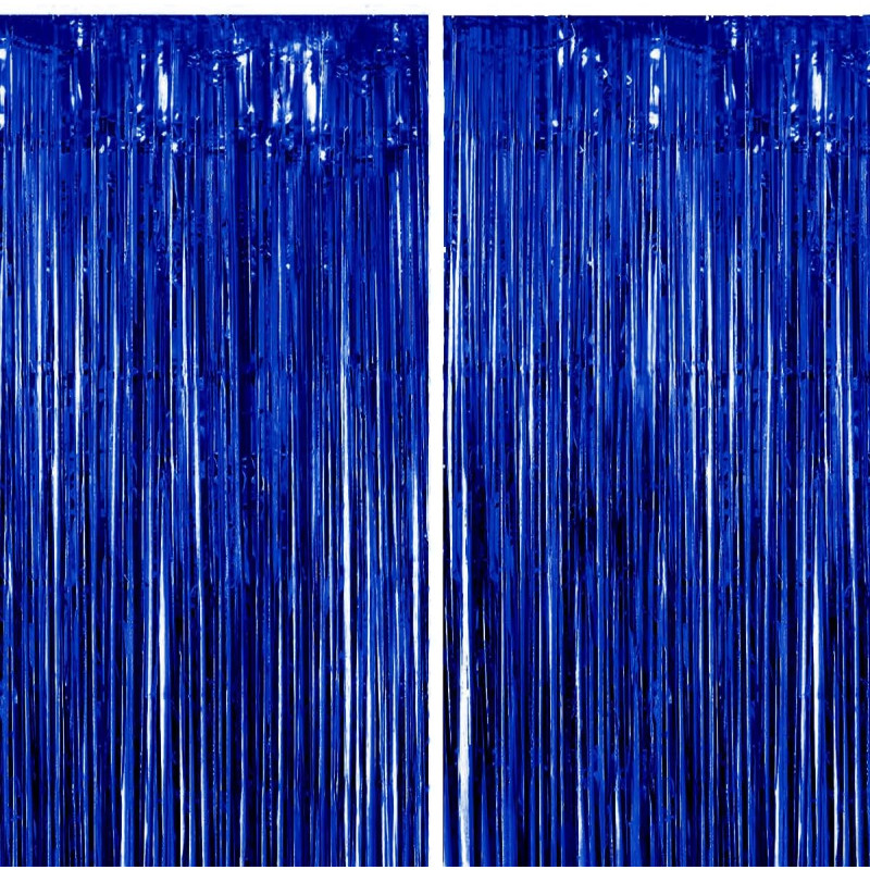 Jonami 2 rideau métallique tinsel bleu, rideaux à franges en aluminium, toile de fond pour photos de fête rose, decoration anniv