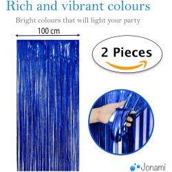 Jonami 2 rideau métallique tinsel bleu, rideaux à franges en aluminium, toile de fond pour photos de fête rose, decoration anniv