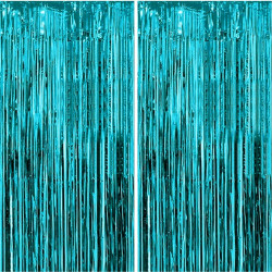 Jonami 2 Rideau Métallique Tinsel Bleu Clair, Rideaux à Franges en Aluminium, Toile de Fond pour Photos de Fête, Décoration Anni