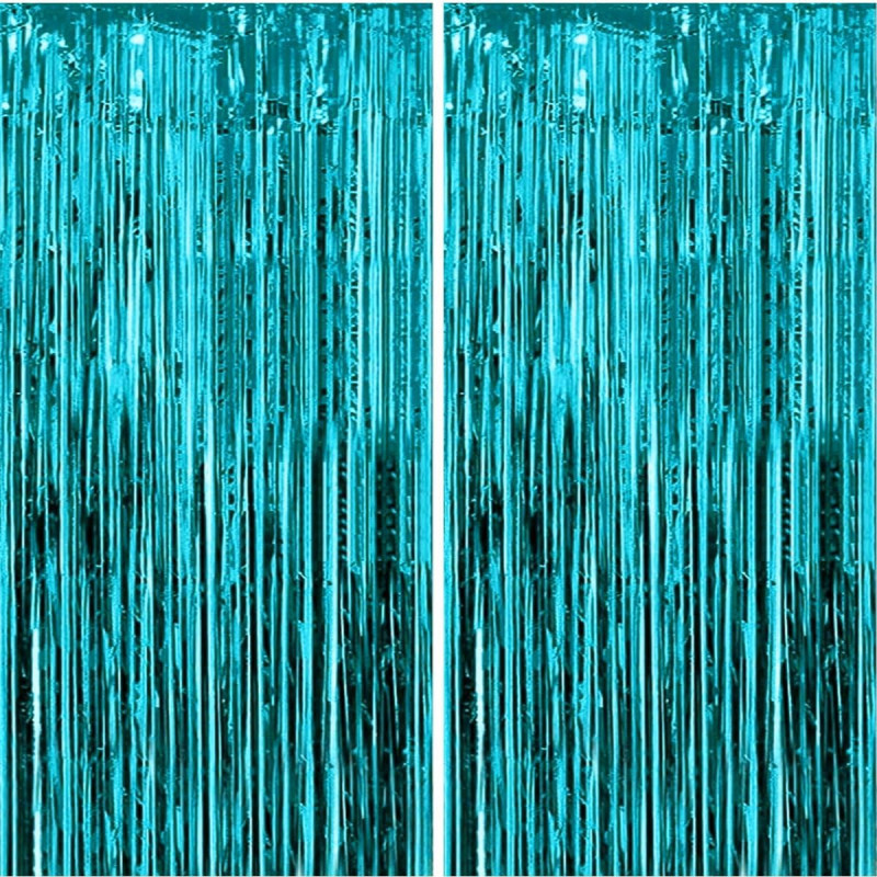 Jonami 2 Rideau Métallique Tinsel Bleu Clair, Rideaux à Franges en Aluminium, Toile de Fond pour Photos de Fête, Décoration Anni