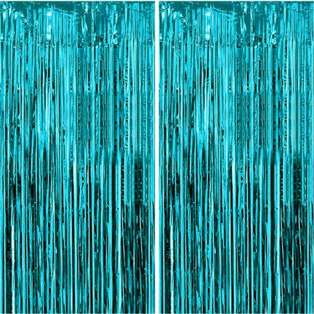 Jonami 2 Rideau Métallique Tinsel Bleu Clair, Rideaux à Franges en Aluminium, Toile de Fond pour Photos de Fête, Décoration Anni