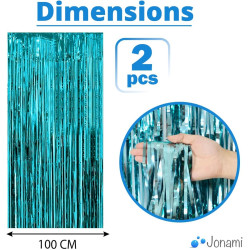Jonami 2 Rideau Métallique Tinsel Bleu Clair, Rideaux à Franges en Aluminium, Toile de Fond pour Photos de Fête, Décoration Anni