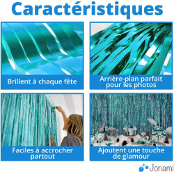 Jonami 2 Rideau Métallique Tinsel Bleu Clair, Rideaux à Franges en Aluminium, Toile de Fond pour Photos de Fête, Décoration Anni