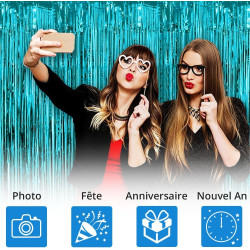 Jonami 2 Rideau Métallique Tinsel Bleu Clair, Rideaux à Franges en Aluminium, Toile de Fond pour Photos de Fête, Décoration Anni