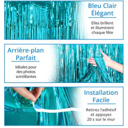 Jonami 2 Rideau Métallique Tinsel Bleu Clair, Rideaux à Franges en Aluminium, Toile de Fond pour Photos de Fête, Décoration Anni