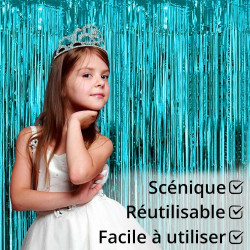 Jonami 2 Rideau Métallique Tinsel Bleu Clair, Rideaux à Franges en Aluminium, Toile de Fond pour Photos de Fête, Décoration Anni