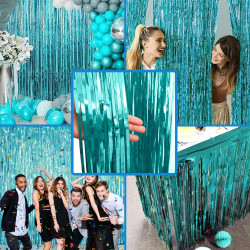 Jonami 2 Rideau Métallique Tinsel Bleu Clair, Rideaux à Franges en Aluminium, Toile de Fond pour Photos de Fête, Décoration Anni