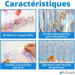 Jonami 2 Rideau Métallique Tinsel Irisé, Rideaux à Franges en Aluminium, Toile de Fond pour Photos de Fête, Décoration Anniversa