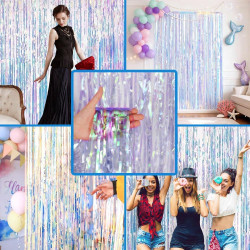 Jonami 2 Rideau Métallique Tinsel Irisé, Rideaux à Franges en Aluminium, Toile de Fond pour Photos de Fête, Décoration Anniversa