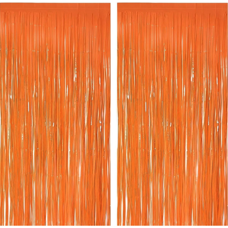 Jonami 2 rideau métallique tinsel orange, rideaux à franges en aluminium, toile de fond pour photos de fête rose, decoration ann