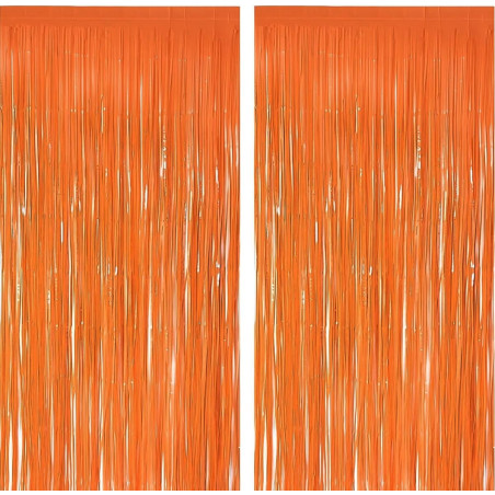 Jonami 2 rideau métallique tinsel orange, rideaux à franges en aluminium, toile de fond pour photos de fête rose, decoration ann