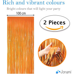 Jonami 2 rideau métallique tinsel orange, rideaux à franges en aluminium, toile de fond pour photos de fête rose, decoration ann