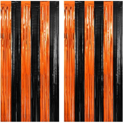 Jonami 2 rideau métallique tinsel orange noir, rideaux à franges en aluminium, toile de fond pour photos de fête, decoration ann