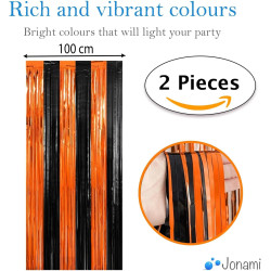 Jonami 2 rideau métallique tinsel orange noir, rideaux à franges en aluminium, toile de fond pour photos de fête, decoration ann