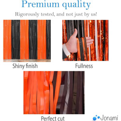 Jonami 2 rideau métallique tinsel orange noir, rideaux à franges en aluminium, toile de fond pour photos de fête, decoration ann